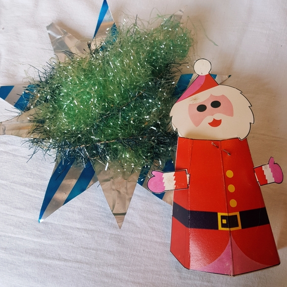 Vintage Christmas decorations. Satin balls.  Gum wrapper garland. - Picture 7 of 9